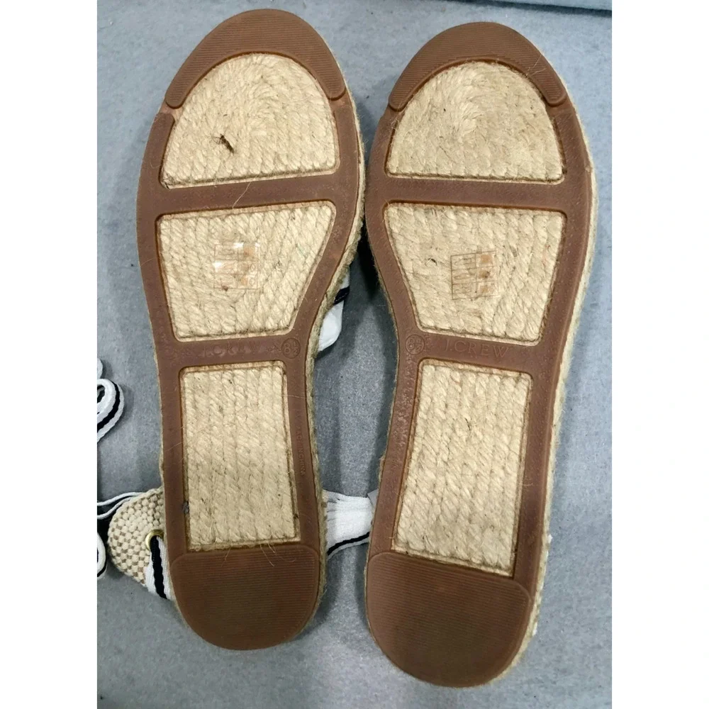 J. Crew Womens Sz 8.5 Striped Espadrille Flats w/Ankle Ties Boho Summer Sandals - Picture 8 of 9